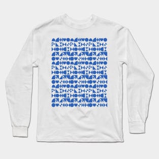 Fun Shapes Pattern in Cobalt Blue Long Sleeve T-Shirt